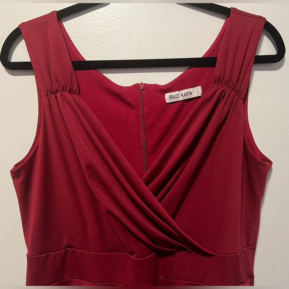 GRACE KARIN Red Sleeveless Midi Dress
